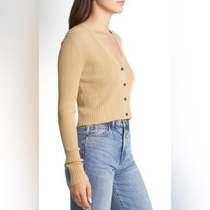rag & bone Beige Ribbed Crop Button Cardigan